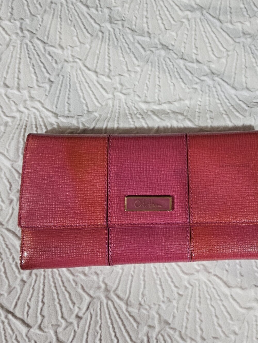 Cole Haan Fuchsia Pink Textured Leather Foldover Wallet
